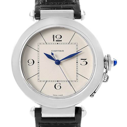 Photo of Cartier Pasha 42 Silver Dial Black Strap Steel Mens Watch W3107255