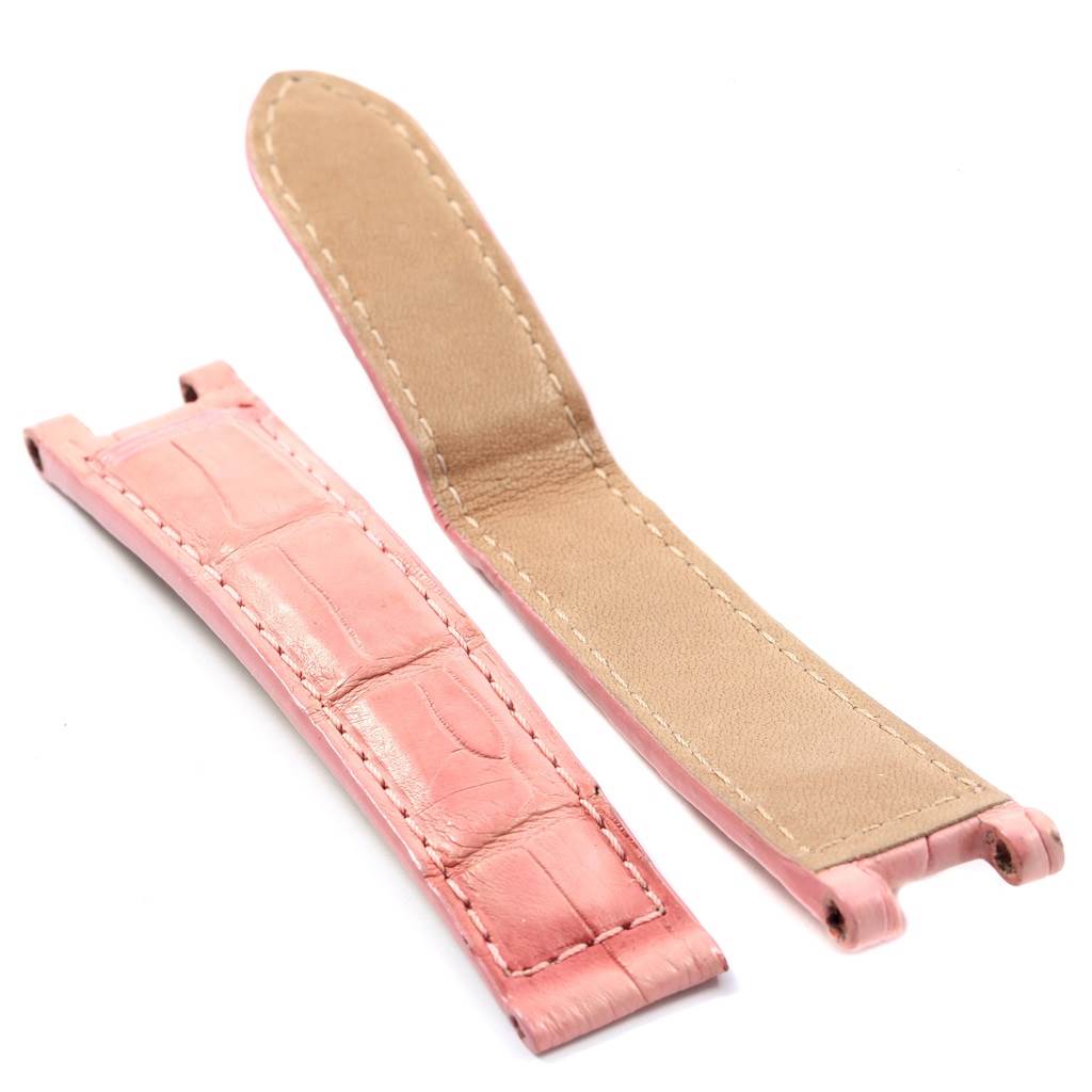 This image shows two pink leather watch straps for the Cartier Pasha Women's White Gold Silver Dial Women's White Gold Silver Dial model, viewed from above.