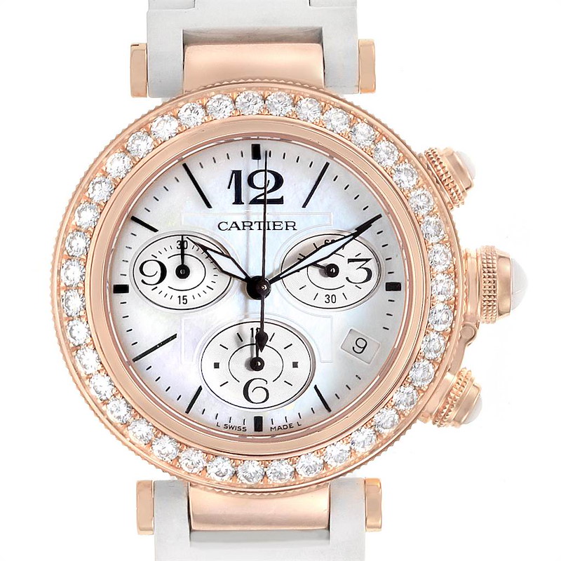 Cartier Pasha Seatimer 37mm Rose Gold Diamond Ladies Watch WJ130004 SwissWatchExpo