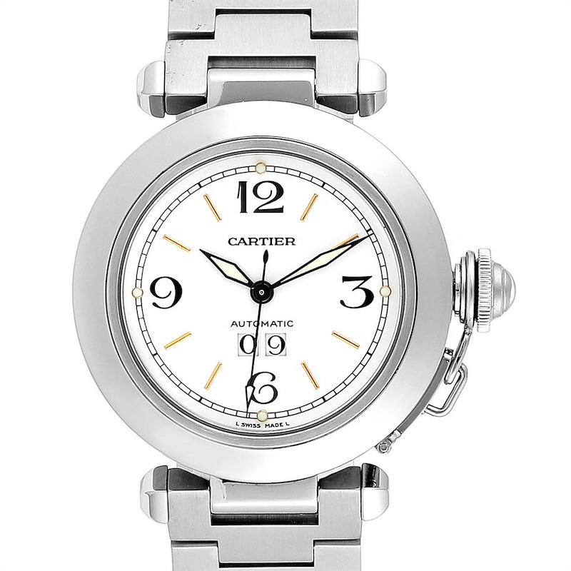Cartier Pasha C Midsize 35mm Big Date Stainless Steel Watch W31044M7 SwissWatchExpo