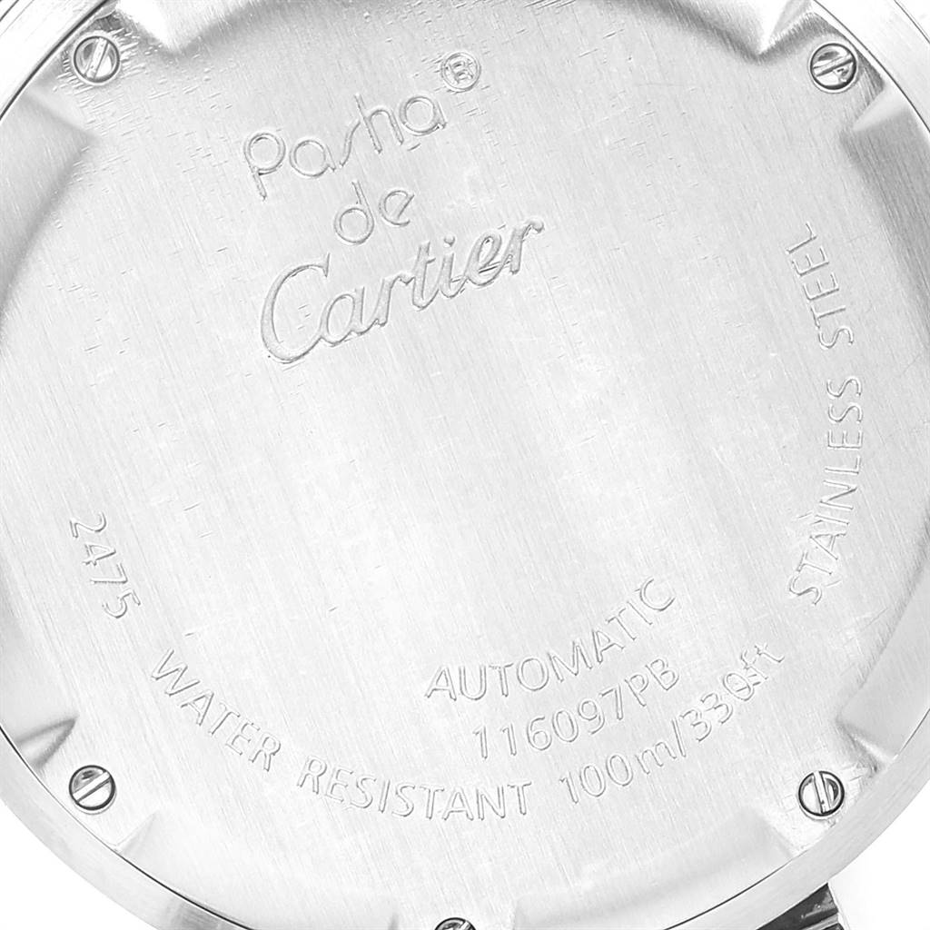 This image shows the back casing of a Pasha de Cartier watch.