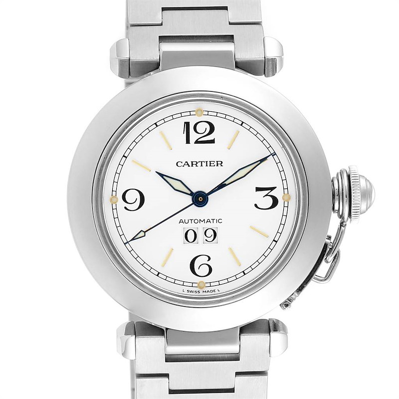 Cartier Pasha C Midsize Big Date Automatic Steel Unisex Watch W31044M7 SwissWatchExpo