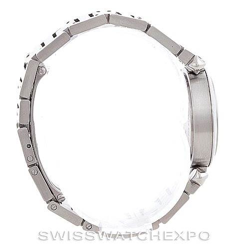 This image shows a side view of the Cartier Pasha W31043M7 Women
s Stainless Steel Silver Dial W31043M7 Women
s Stainless Steel Silver Dial model watch, focusing on the case and bracelet.