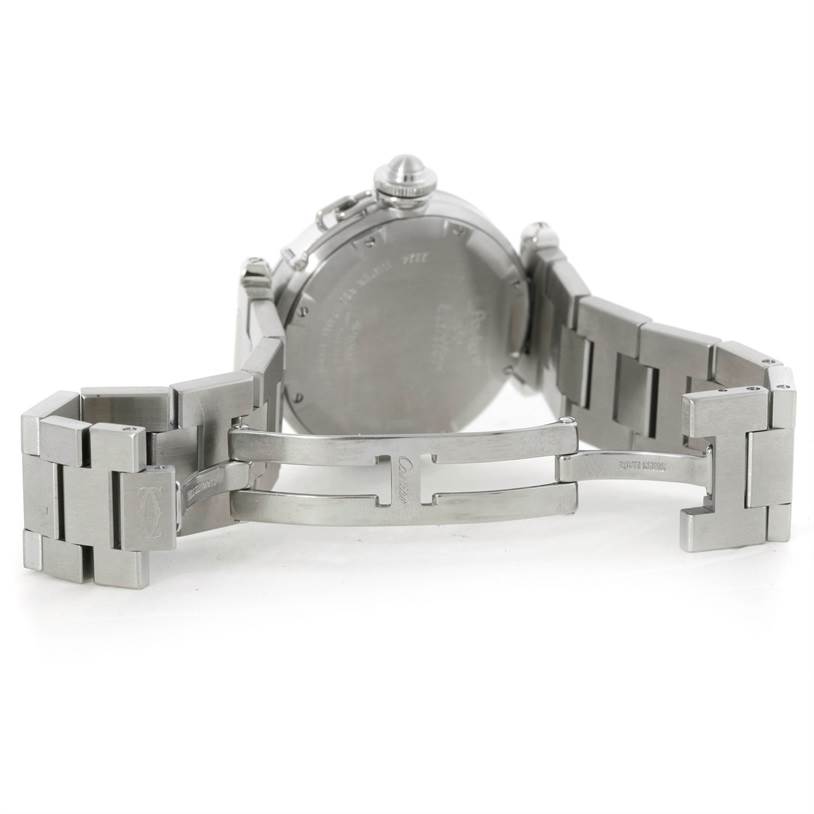 The image shows the open clasp and back of the Cartier Pasha W31074M7 Women's Stainless Steel White Dial W31074M7 Women's Stainless Steel White Dial watch.