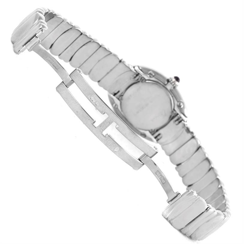 This image shows the underside and clasp of a Baignoire model watch by Cartier.