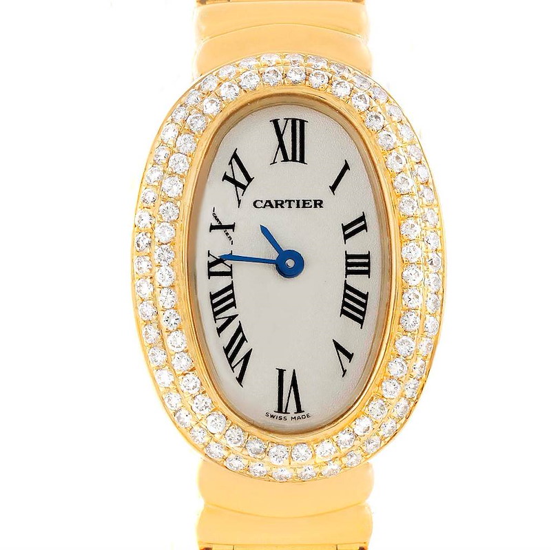 Cartier Baignoire 18K Yellow Gold Diamond Ladies Watch WB5094D8 SwissWatchExpo