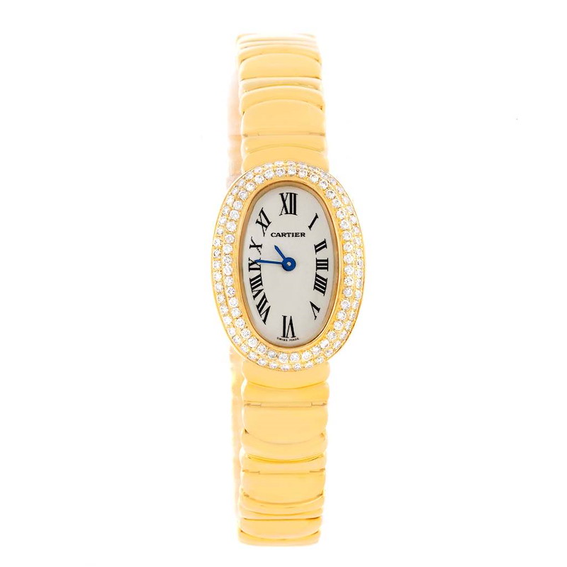 Cartier Baignoire 18K Yellow Gold Diamond Ladies Watch WB5094D8 ...