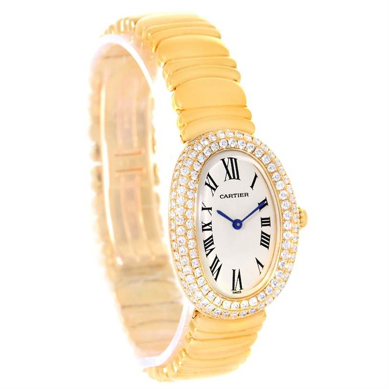 Cartier Baignoire Joaillerie 18K Yellow Gold Diamond Ladies Watch 1950 SwissWatchExpo