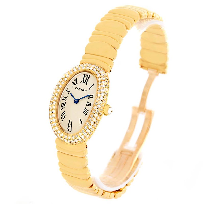 Cartier Baignoire Joaillerie 18K Yellow Gold Diamond Ladies Watch 1950 SwissWatchExpo