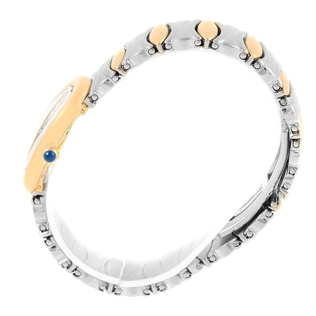 This image shows a side view of the Cartier Baignoire W15045D8 Women's Yellow Gold Silver Dial W15045D8 Women's Yellow Gold Silver Dial watch, featuring its bracelet and crown.