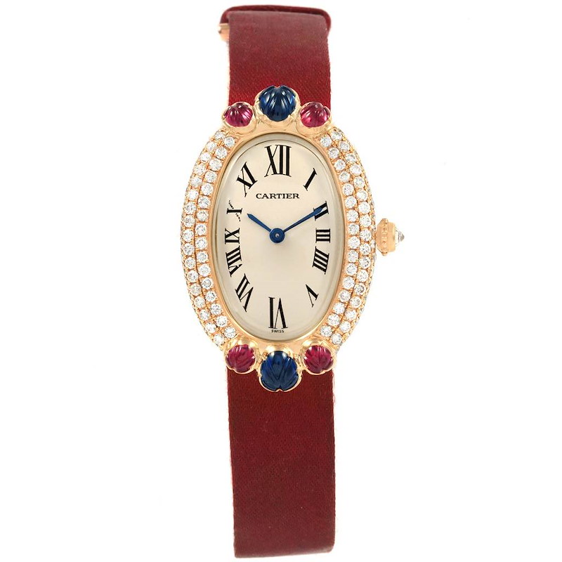 Cartier Baignoire Tutti Frutti Yellow Gold Ruby Sapphire Diamond Watch SwissWatchExpo