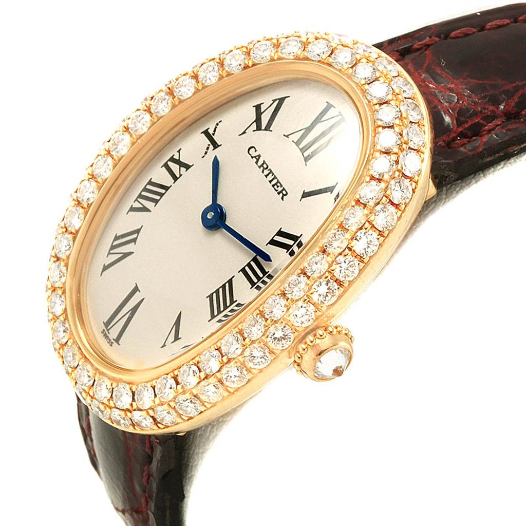 Cartier Baignoire Burgundy Strap Yellow Gold Diamond Ladies Watch 1954 ...
