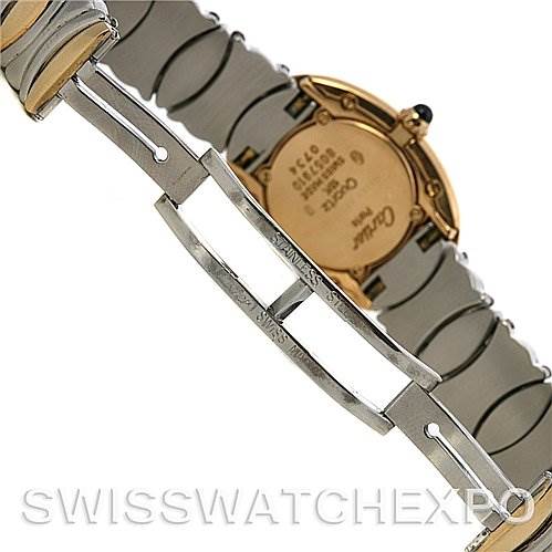 The image shows the back and clasp of the Cartier Baignoire W15045D8 Women
s Yellow Gold Silver Dial W15045D8 Women
s Yellow Gold Silver Dial watch with part of the bracelet visible.