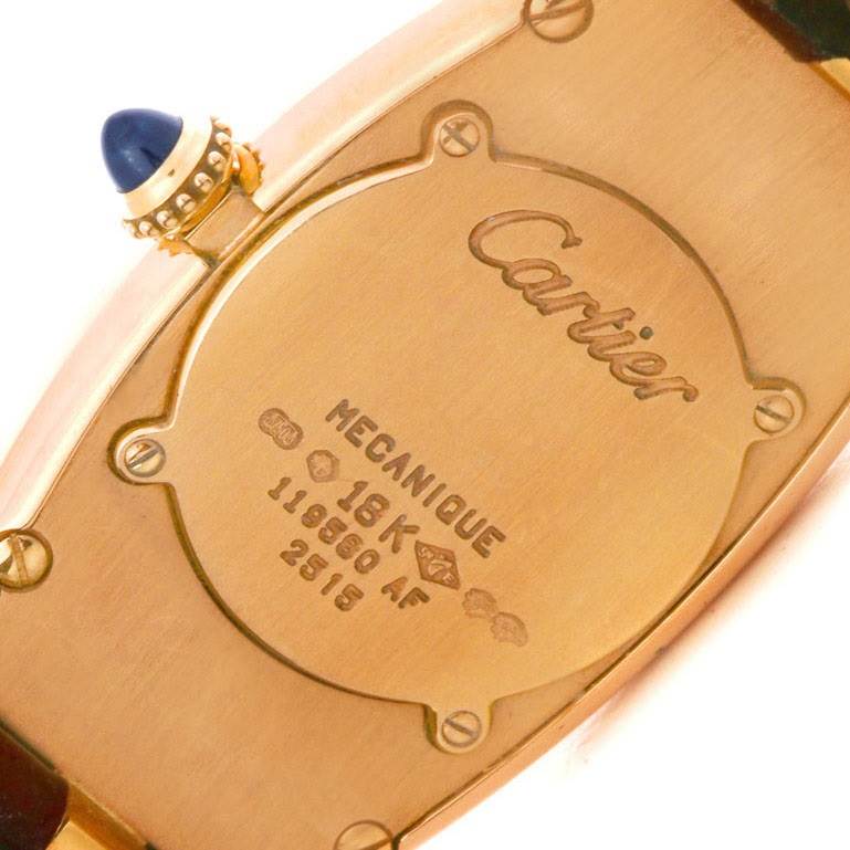 This image shows the back case and crown of the Cartier Baignoire Women's Rose Gold Silver Dial Women's Rose Gold Silver Dial watch.