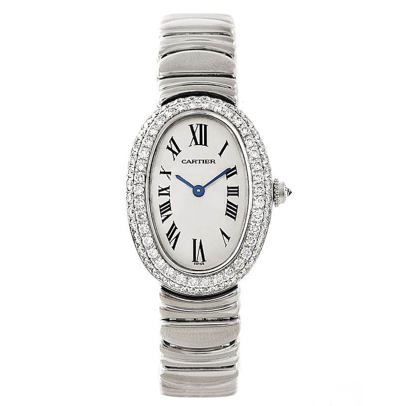 Cartier Baignoire Ladies 18k White Gold Diamond Watch WB5097L2 SwissWatchExpo