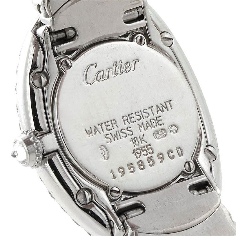 This image shows the back view of a Cartier Baignoire WB5097L2 Women's White Gold Silver Dial WB5097L2 Women's White Gold Silver Dial watch, highlighting its case back and part of the bracelet.