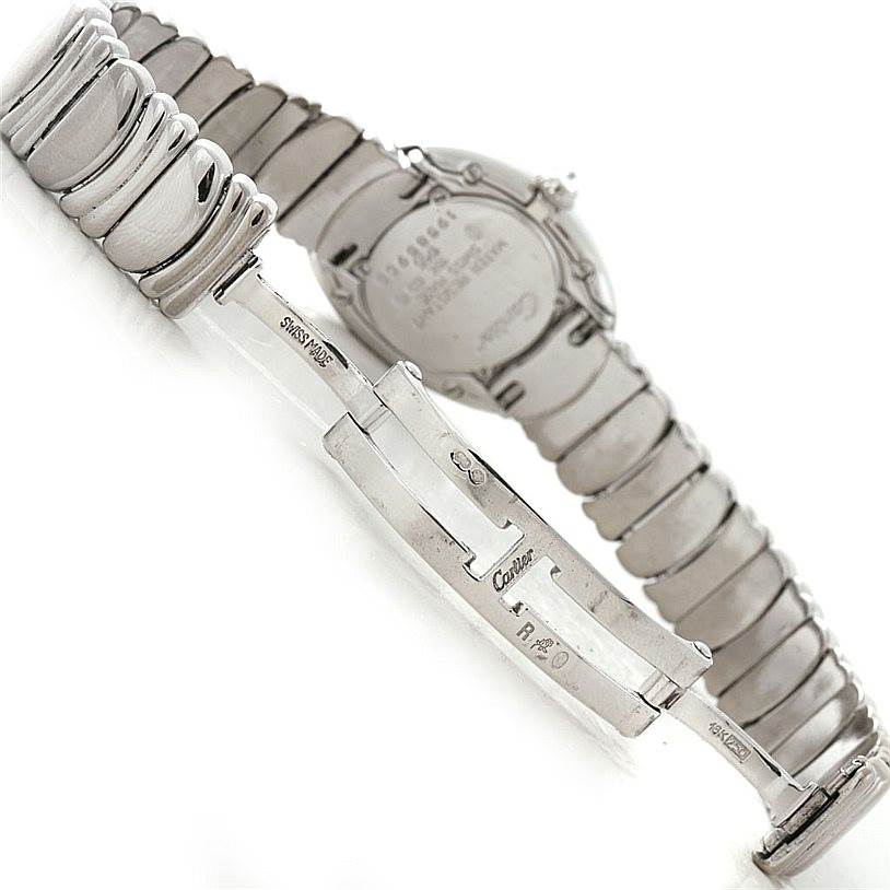 The image shows the back and closure of a Cartier Baignoire WB5097L2 Women's White Gold Silver Dial WB5097L2 Women's White Gold Silver Dial watch, focusing on the bracelet and clasp.