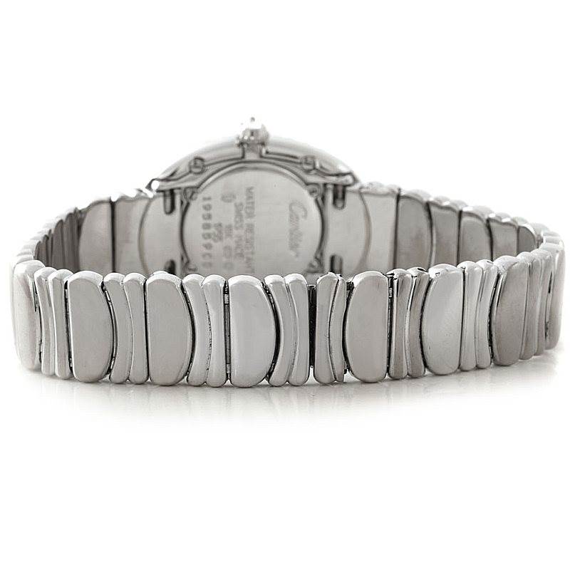 The image shows a rear view of the Cartier Baignoire WB5097L2 Women's White Gold Silver Dial WB5097L2 Women's White Gold Silver Dial watch, focusing on the back case and metal bracelet.