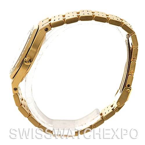 The image shows a side profile of the Audemars Piguet Royal Oak Women's Yellow Gold Champagne Dial Women's Yellow Gold Champagne Dial watch, highlighting its case, bezel, crown, and bracelet.