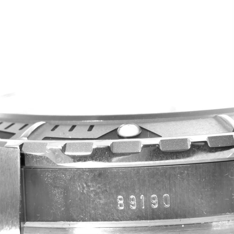 This close-up image shows the bezel and case number 89190 of the Tudor Hydronaut 89190 Men
s Stainless Steel Yellow Dial 89190 Men
s Stainless Steel Yellow Dial watch.