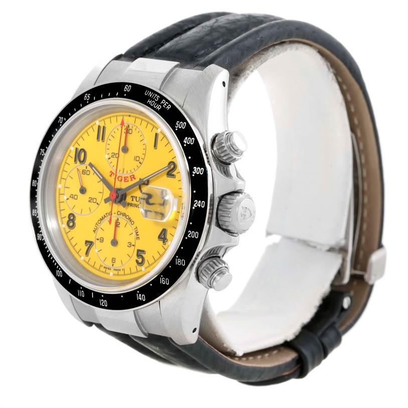 The image shows a close-up angle of a Tudor Prince model watch featuring its dial, bezel, and crown.