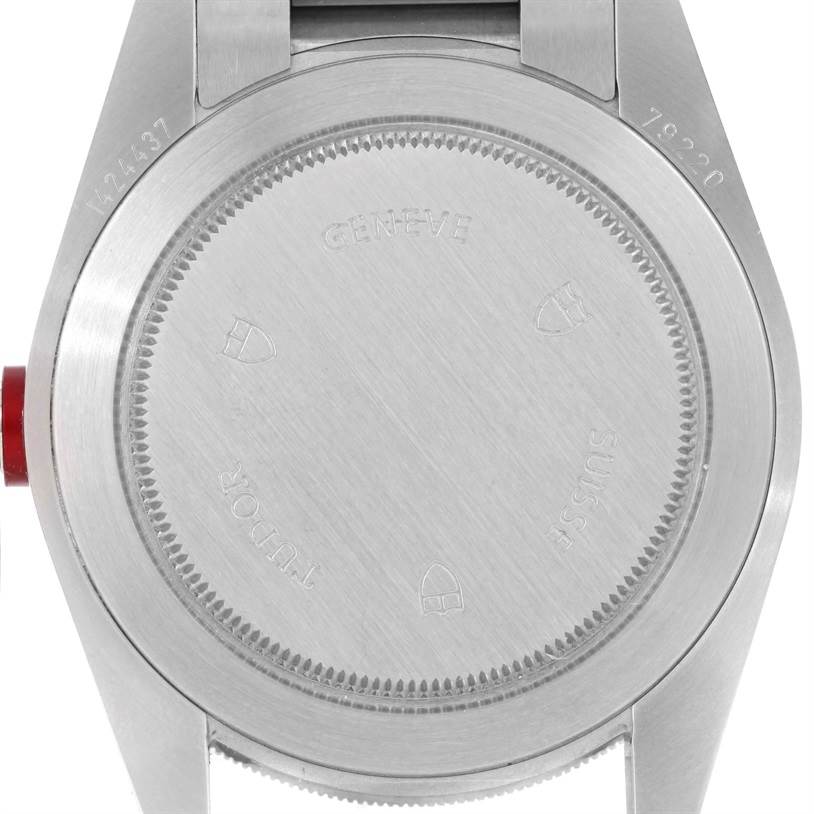 This image shows the back casing of the Tudor Heritage Black Bay 79220R Men's Stainless Steel Black Dial 79220R Men's Stainless Steel Black Dial watch.