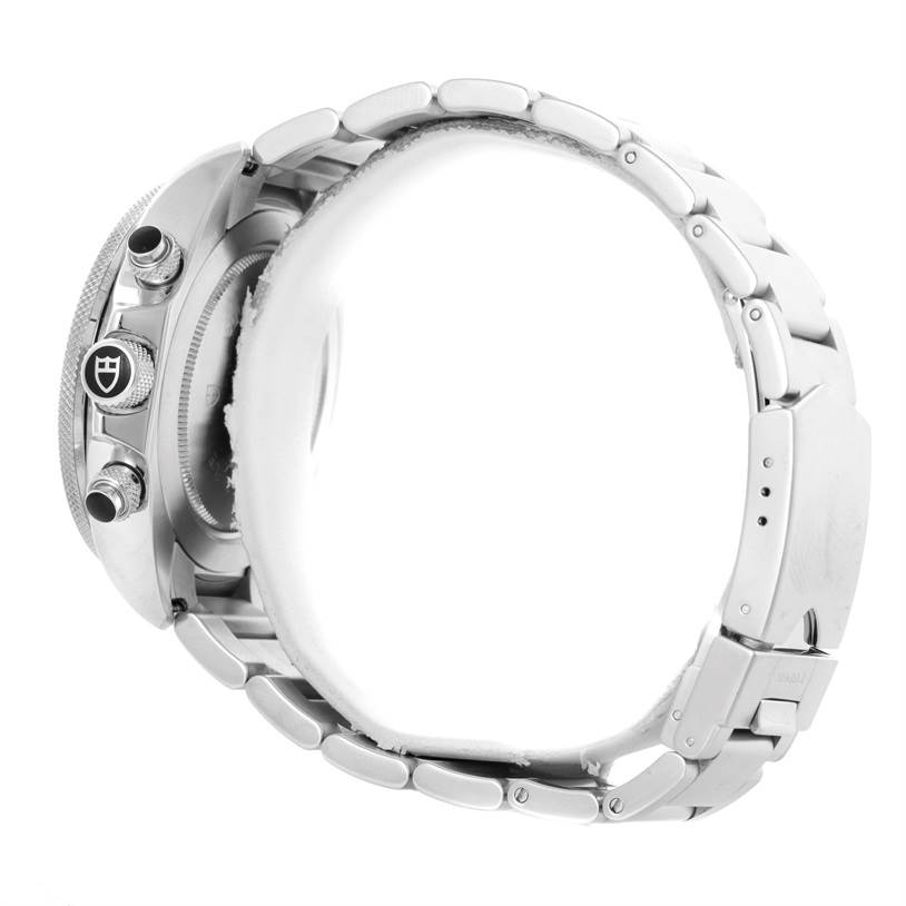 The image shows a side view of the Tudor Heritage Chrono 70330N-95740 Men's Stainless Steel Grey Dial 70330N-95740 Men's Stainless Steel Grey Dial watch, highlighting the crown, pushers, and metal bracelet.