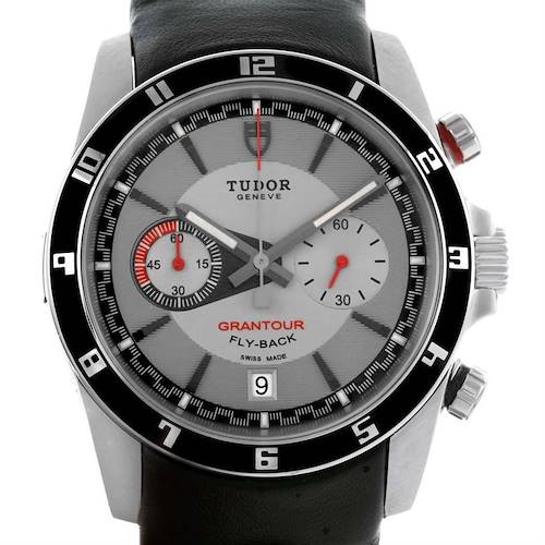 Photo of Tudor Grantour Grey Dial Black Leather Strap Steel Watch 20550N Unworn