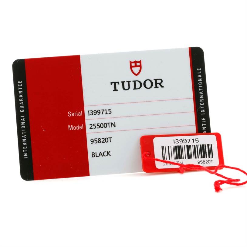 This image shows the international guarantee card for the Pelagos model by Tudor, including a serial number and model details.