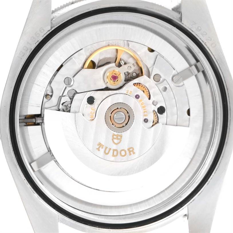 The image shows the internal mechanical movement of a Tudor Heritage Black Bay 79220 Men's Stainless Steel Black Dial 79220 Men's Stainless Steel Black Dial watch, viewed from the back.