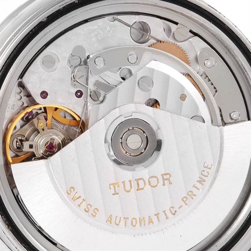 This image shows the internal movement of the Tudor Prince model watch, emphasizing the rotor and mechanical parts.