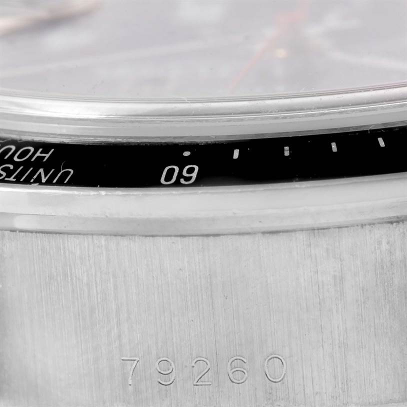 This close-up image of the Tudor Prince model watch shows part of the bezel, the edge of the dial, and the engraved model number 79260.