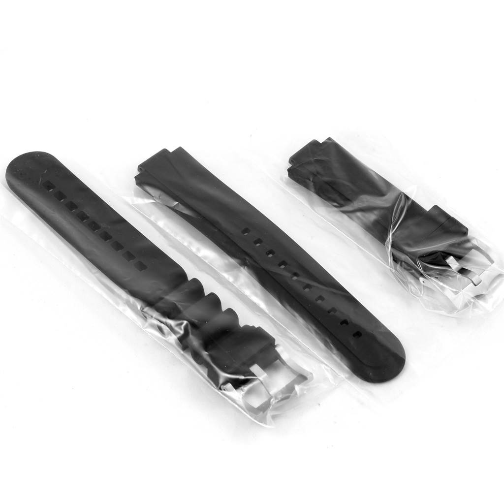 This image shows three black rubber watch straps for the Tudor Pelagos 25600TN Men's Titanium Black Dial 25600TN Men's Titanium Black Dial model, displayed from a top-down angle and wrapped in plastic.