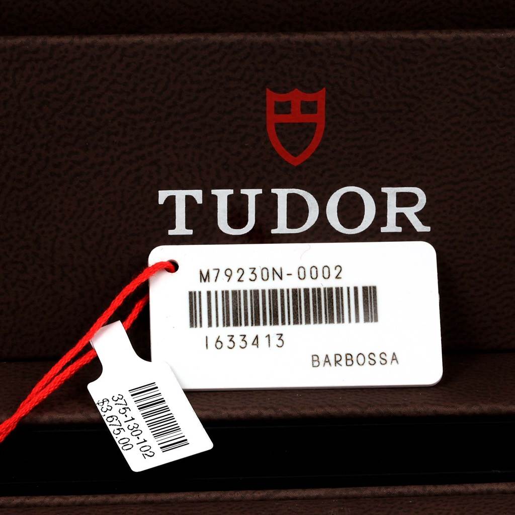 This image shows the price tag and model information for the Tudor Heritage Black Bay 79230N Men's Stainless Steel Black Dial 79230N Men's Stainless Steel Black Dial watch, model M79230N-0002.