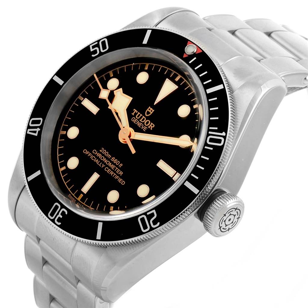 The image shows the Tudor Heritage Black Bay 79230N Men's Stainless Steel Black Dial 79230N Men's Stainless Steel Black Dial watch from a three-quarter angle, highlighting the dial, bezel, and crown.
