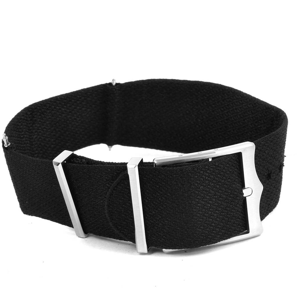 This image shows a black fabric strap with a metal buckle, designed for the Tudor Heritage Black Bay 79230N Men's Stainless Steel Black Dial 79230N Men's Stainless Steel Black Dial watch model.