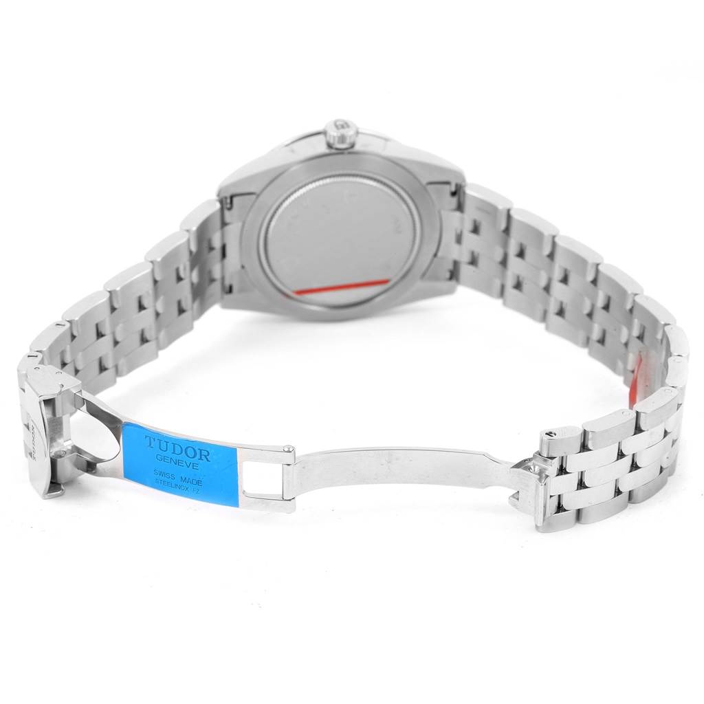 The image shows the back view and open clasp of the Tudor Glamour 55020 Stainless Steel Black Dial 55020 Stainless Steel Black Dial model watch.