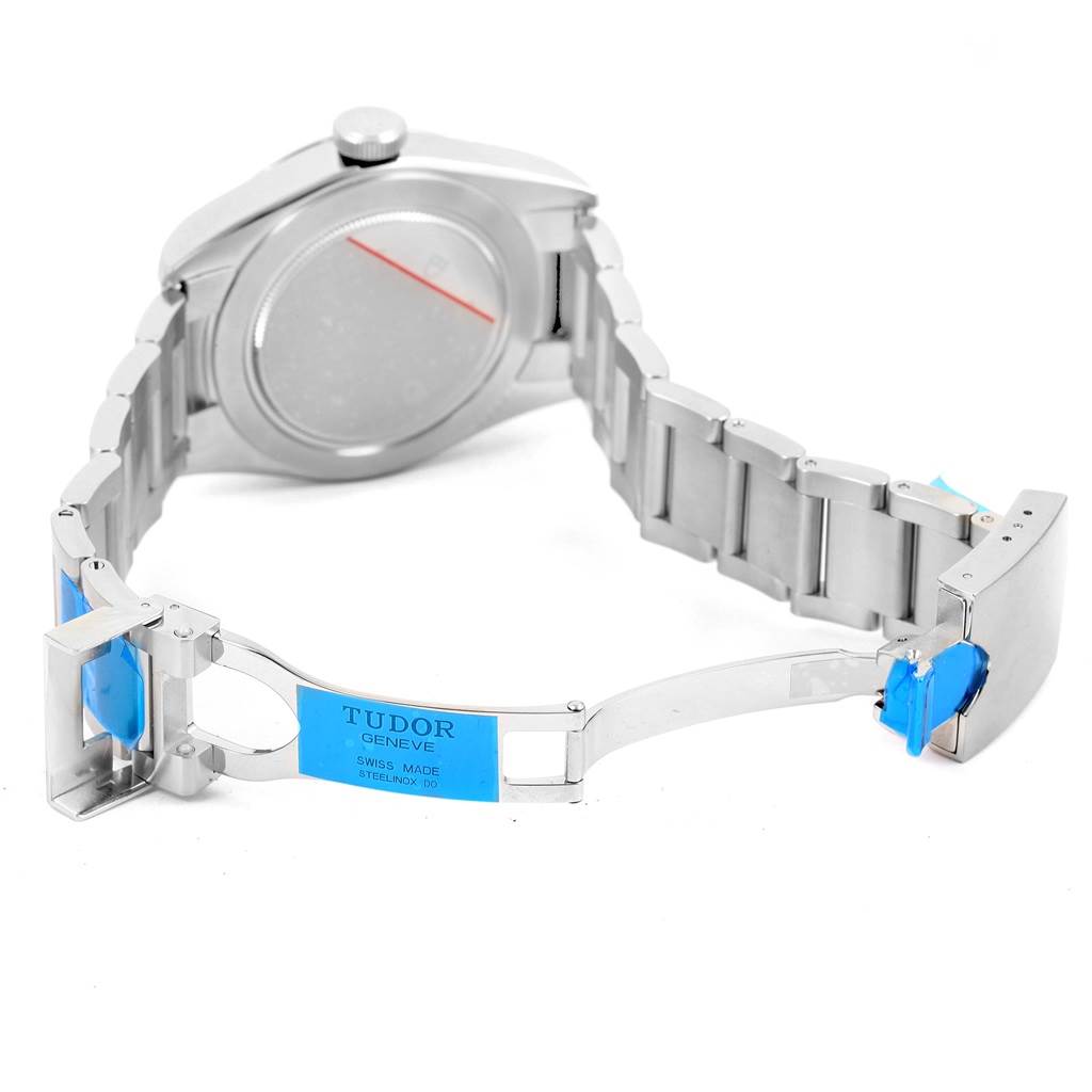 The image shows the underside and bracelet clasp of a Tudor Heritage Black Bay 79540 Men
s Stainless Steel Black Dial 79540 Men
s Stainless Steel Black Dial watch.