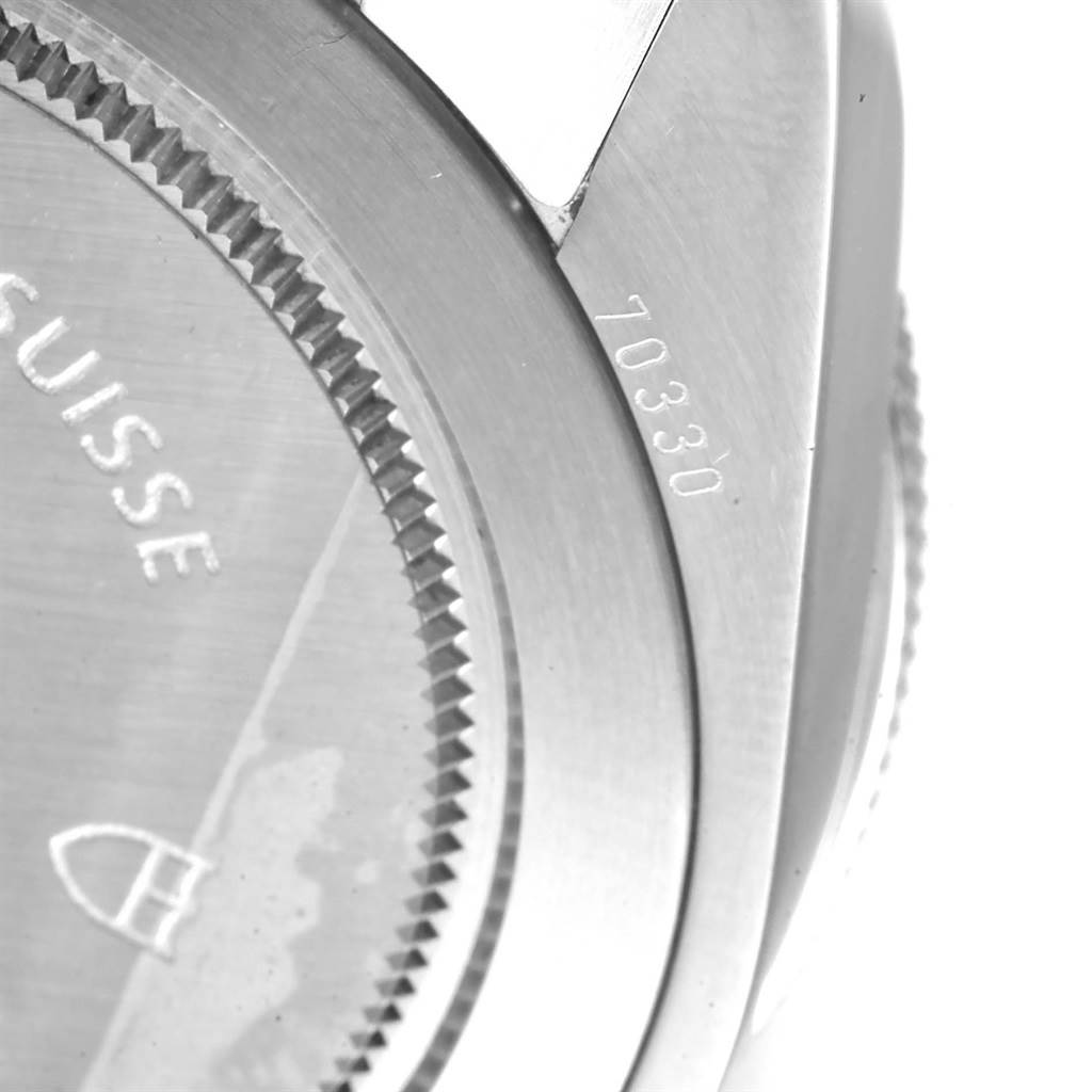 The image shows a close-up of the case back and lugs of the Tudor Heritage Chrono 70330N Men's Stainless Steel Grey Dial 70330N Men's Stainless Steel Grey Dial model with partial serial number visible.