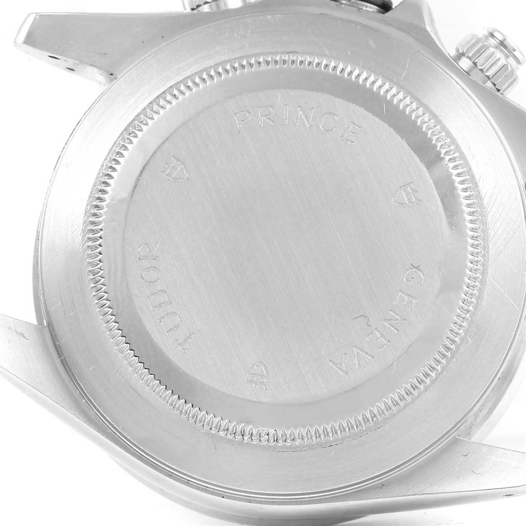 The image shows the back case of a Tudor Tiger 79280 Men's Stainless Steel Black Dial 79280 Men's Stainless Steel Black Dial model watch, displaying the brand and model engravings.