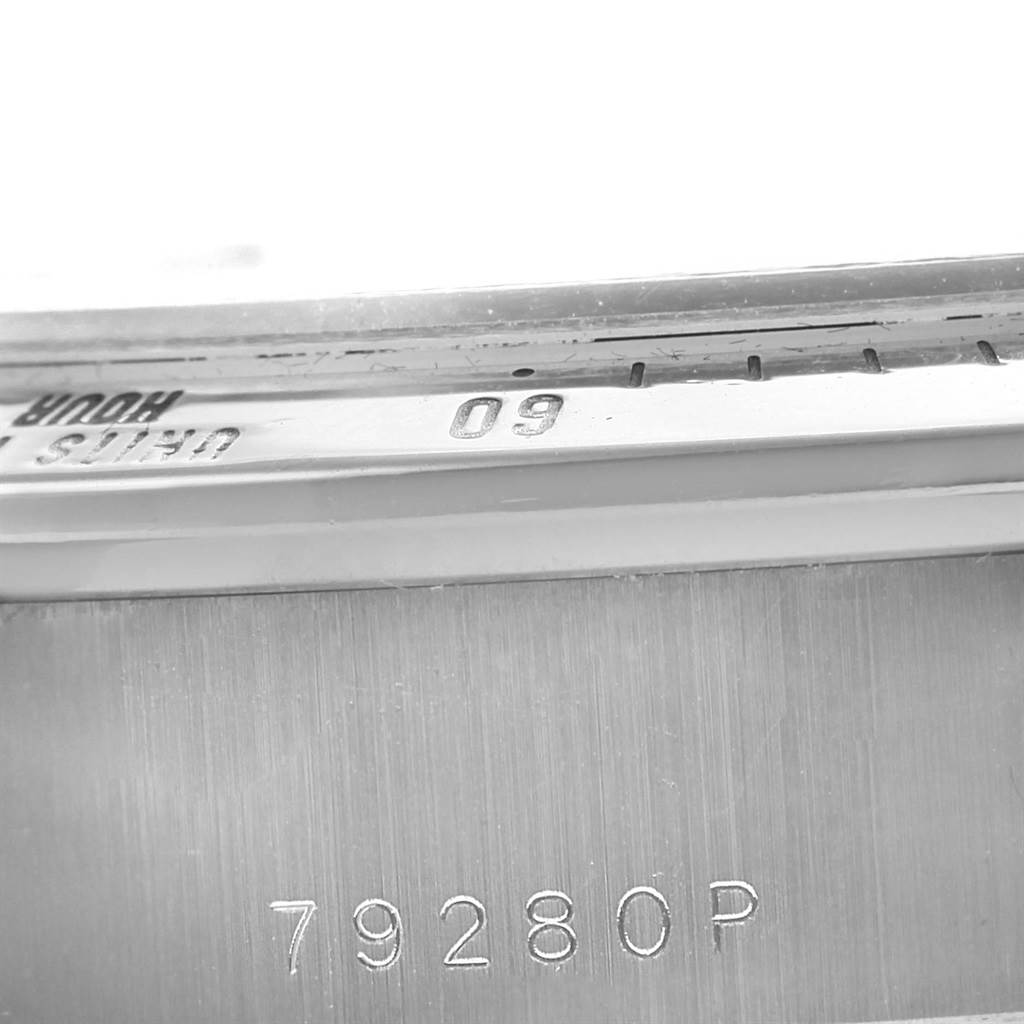 This image shows a close-up of the serial number and bezel of the Tudor Tiger 79280 Men's Stainless Steel Blue Dial 79280 Men's Stainless Steel Blue Dial model 79280P watch.