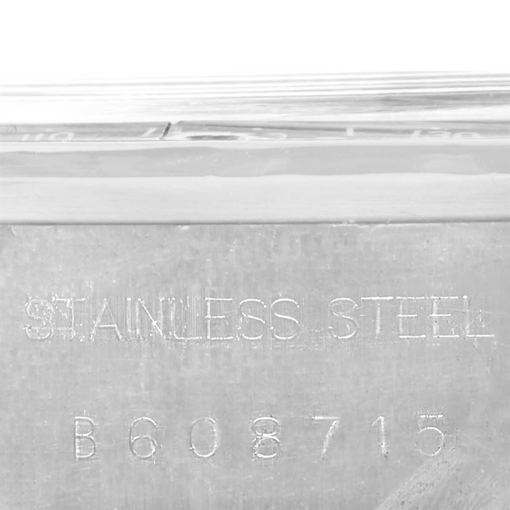 This image shows the case back of a Tudor Big Block 79160 Men's Stainless Steel Black Dial 79160 Men's Stainless Steel Black Dial watch, displaying "STAINLESS STEEL" and a serial number.