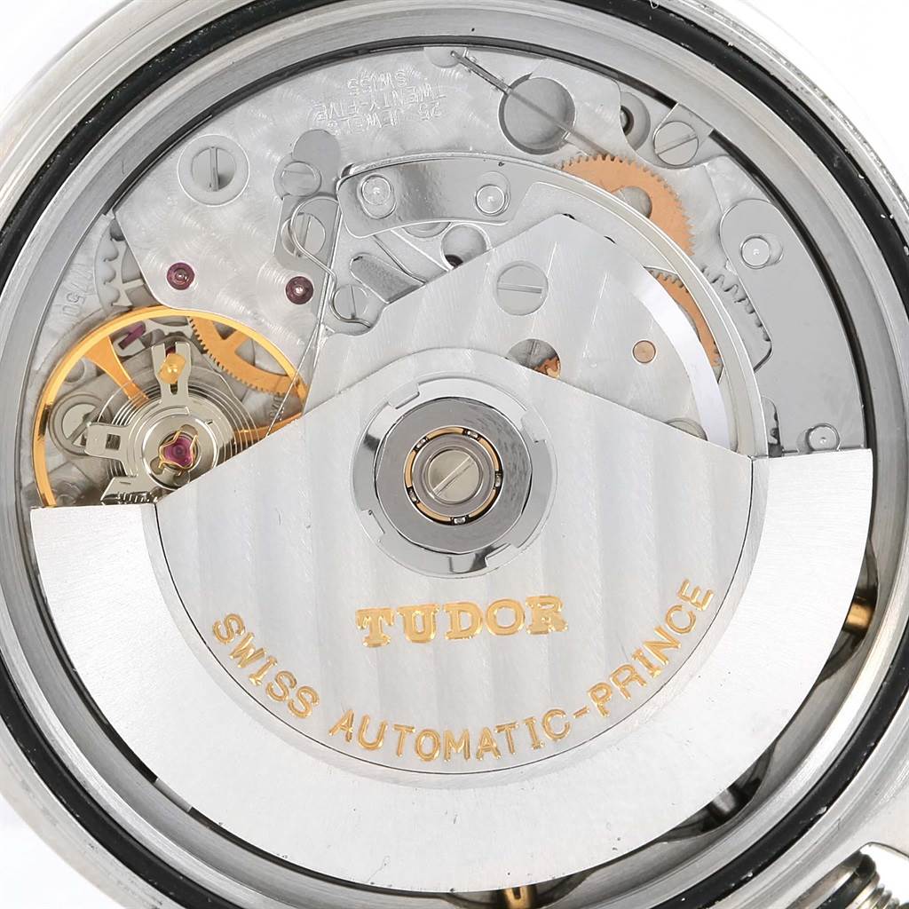 The image shows the internal mechanism of the Tudor Tiger 79260 Men's Stainless Steel Silver Dial 79260 Men's Stainless Steel Silver Dial model watch, displaying gears and components from a rear angle.