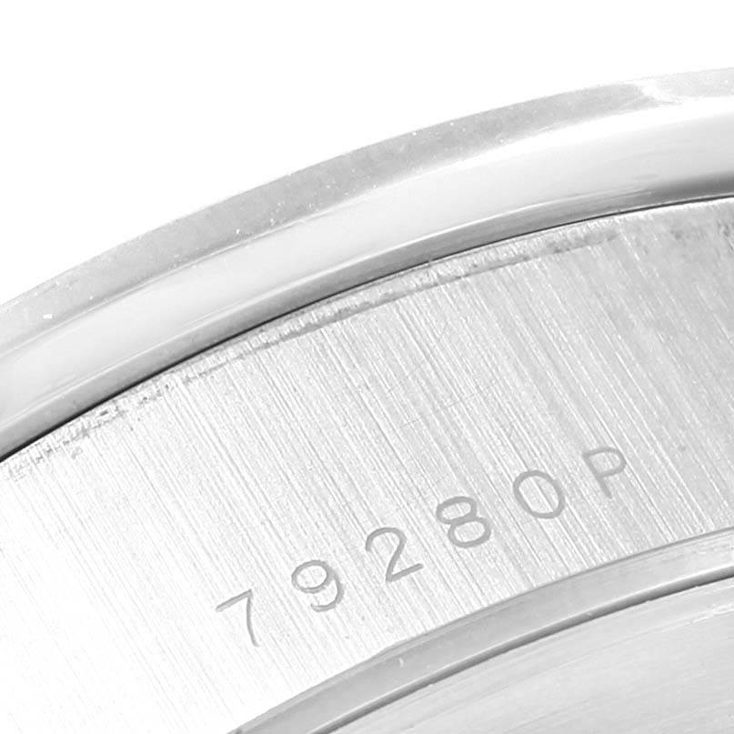 This image shows a close-up of the case back of the Tudor Tiger 79280 Men's Stainless Steel Burgundy Dial 79280 Men's Stainless Steel Burgundy Dial model watch, displaying the model number "79280P."