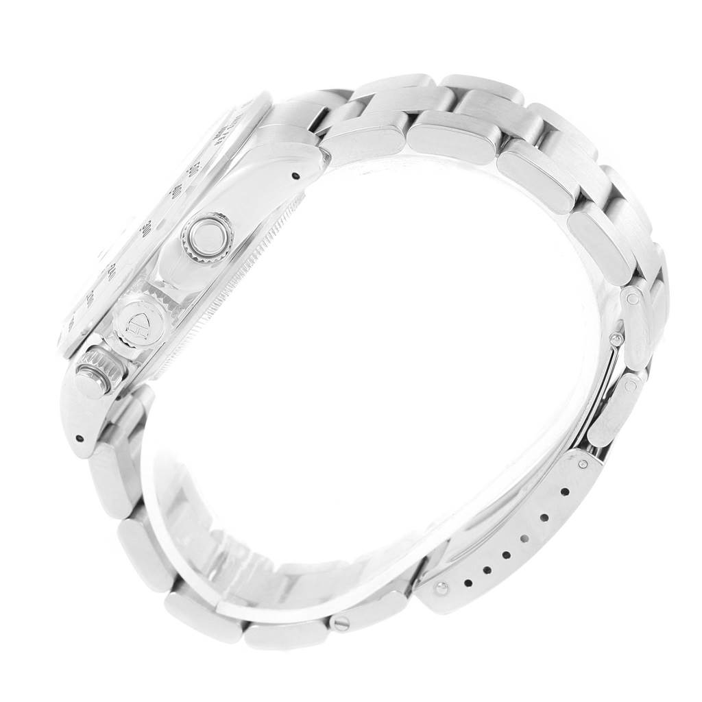 This side view of the Tudor Tiger 79280 Men's Stainless Steel Burgundy Dial 79280 Men's Stainless Steel Burgundy Dial model watch shows the case, crown, and bracelet.