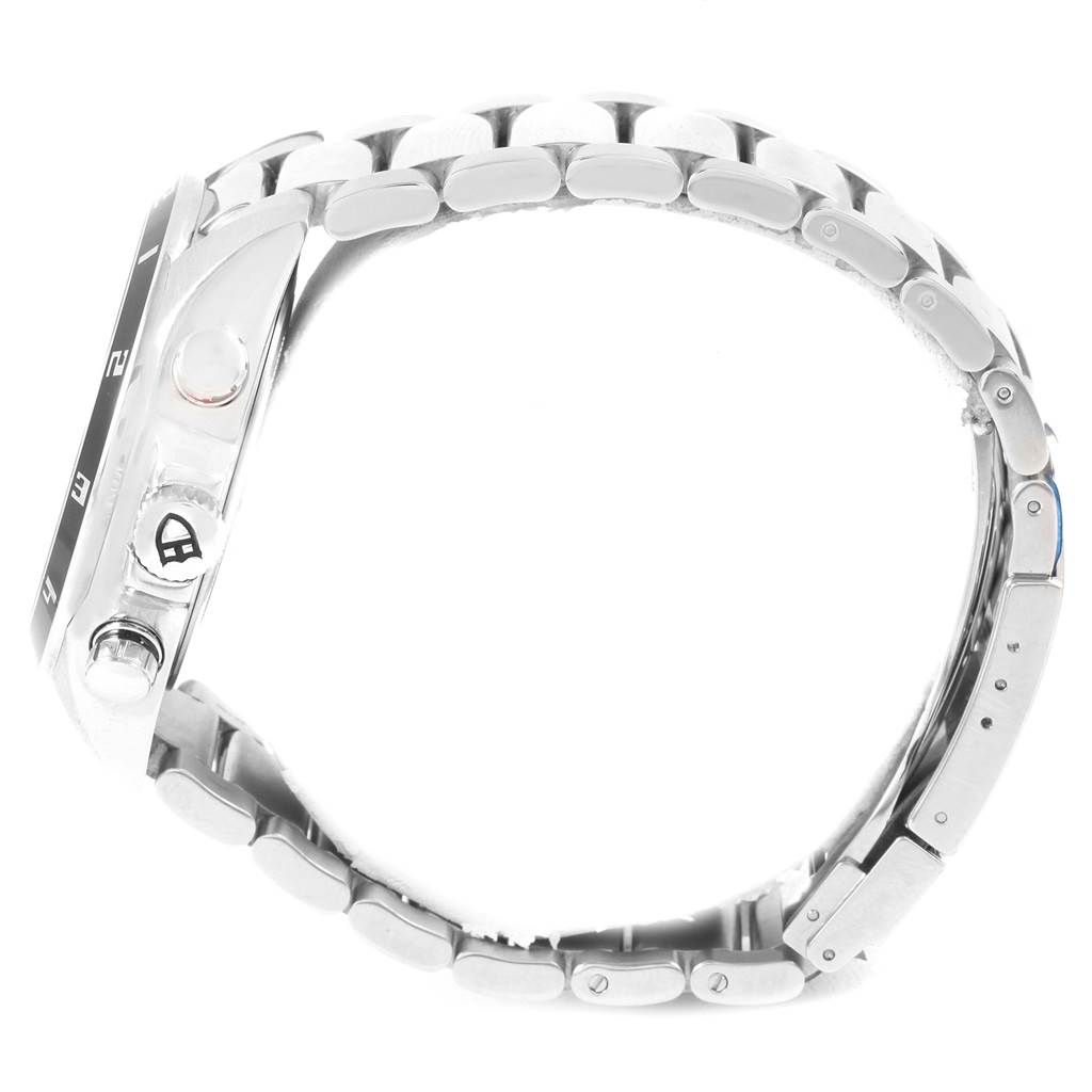 The Tudor Grantour 20550N Men
s Stainless Steel Black Dial 20550N Men
s Stainless Steel Black Dial watch is shown in a side profile angle, highlighting the bezel, crown, and metal bracelet.