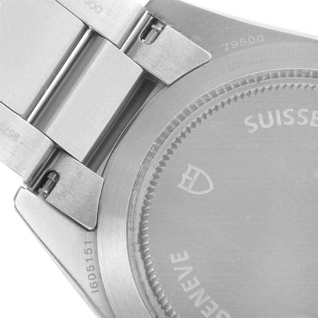 The image shows the back case and part of the bracelet of the Tudor Heritage Black Bay 79500 Men's Stainless Steel Black Dial 79500 Men's Stainless Steel Black Dial watch.