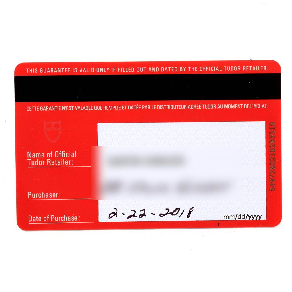 This image shows the warranty card for the Tudor Pelagos 25610TNL Men's Titanium Black Dial 25610TNL Men's Titanium Black Dial watch.