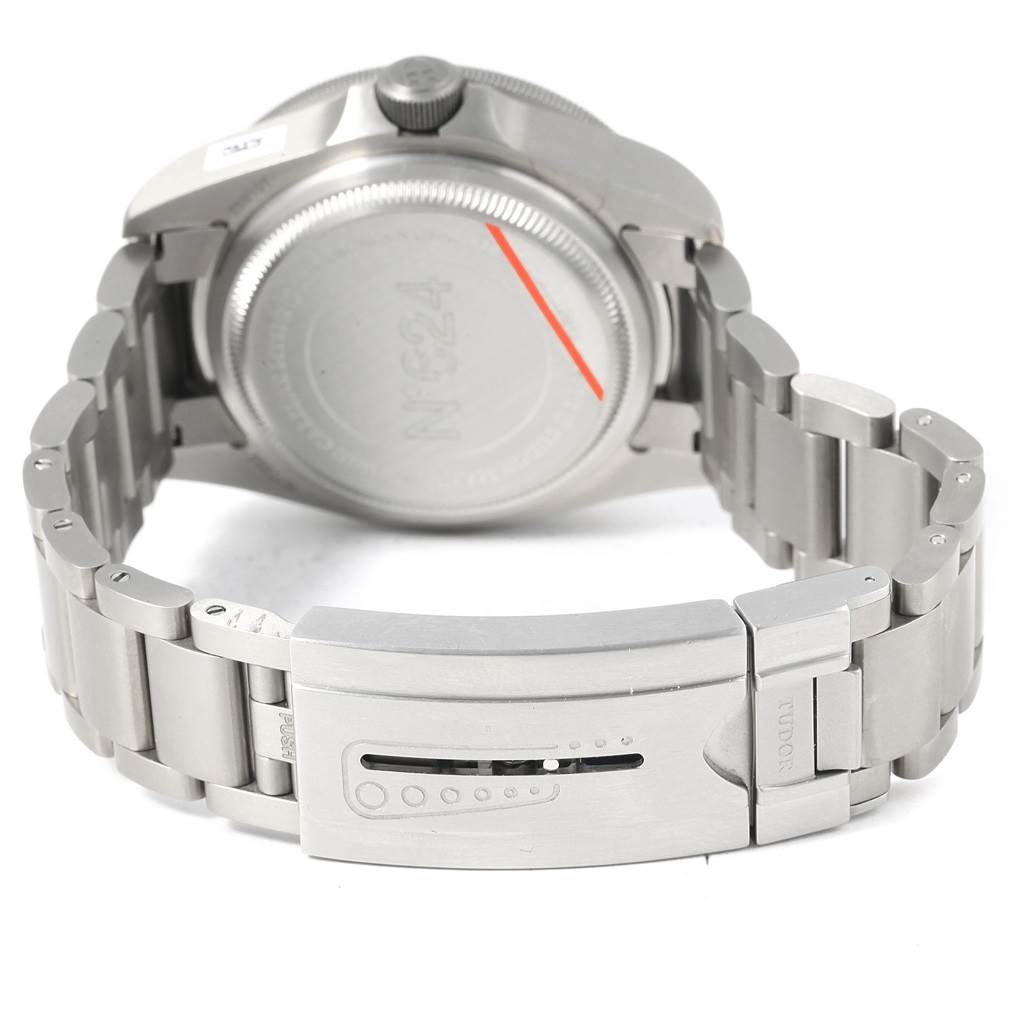 The image shows the back case and metal bracelet and clasp of a Tudor Pelagos 25610TNL Men's Titanium Black Dial 25610TNL Men's Titanium Black Dial watch.