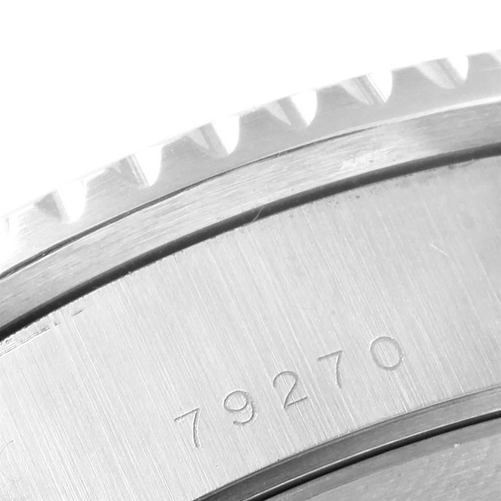 The image shows a close-up of the outer rim and part of the case back of a Tudor Tiger 79270 Men's Stainless Steel White Dial 79270 Men's Stainless Steel White Dial model watch, including the engraved model number "79270."